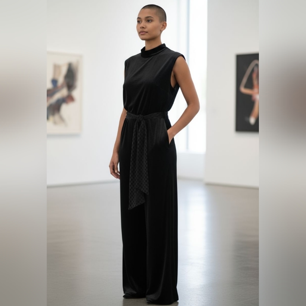 KARL LAGERFELD Women's Sleevless Velvet Jumpsuit - Size 16